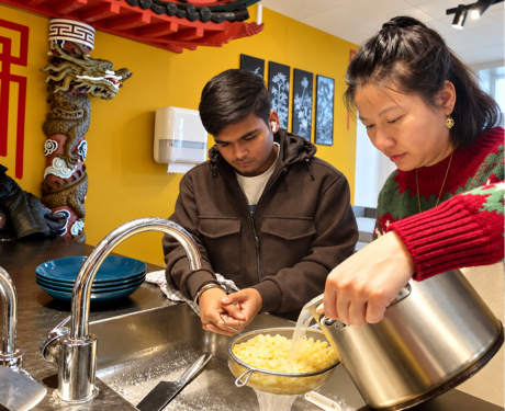 Students learning through a hands-on exchange activity
